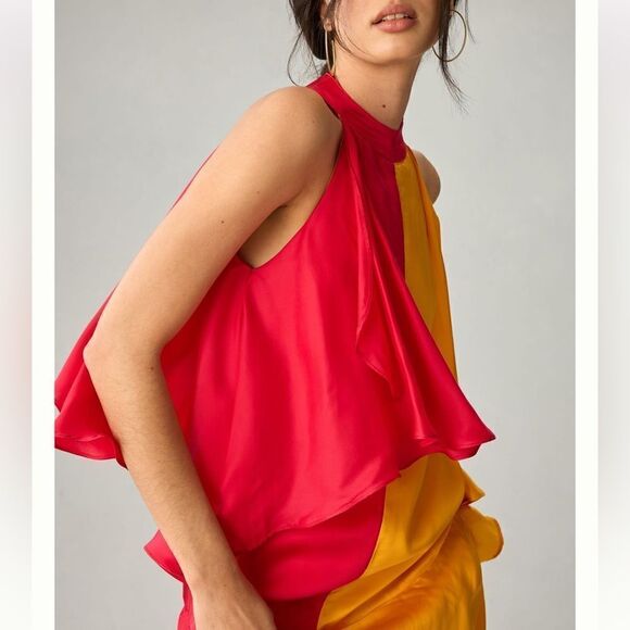 NWT Anthropologie Pinnacle by Shruti Sancheti Colorblock Ruffle Dress Large - Picture 3 of 16